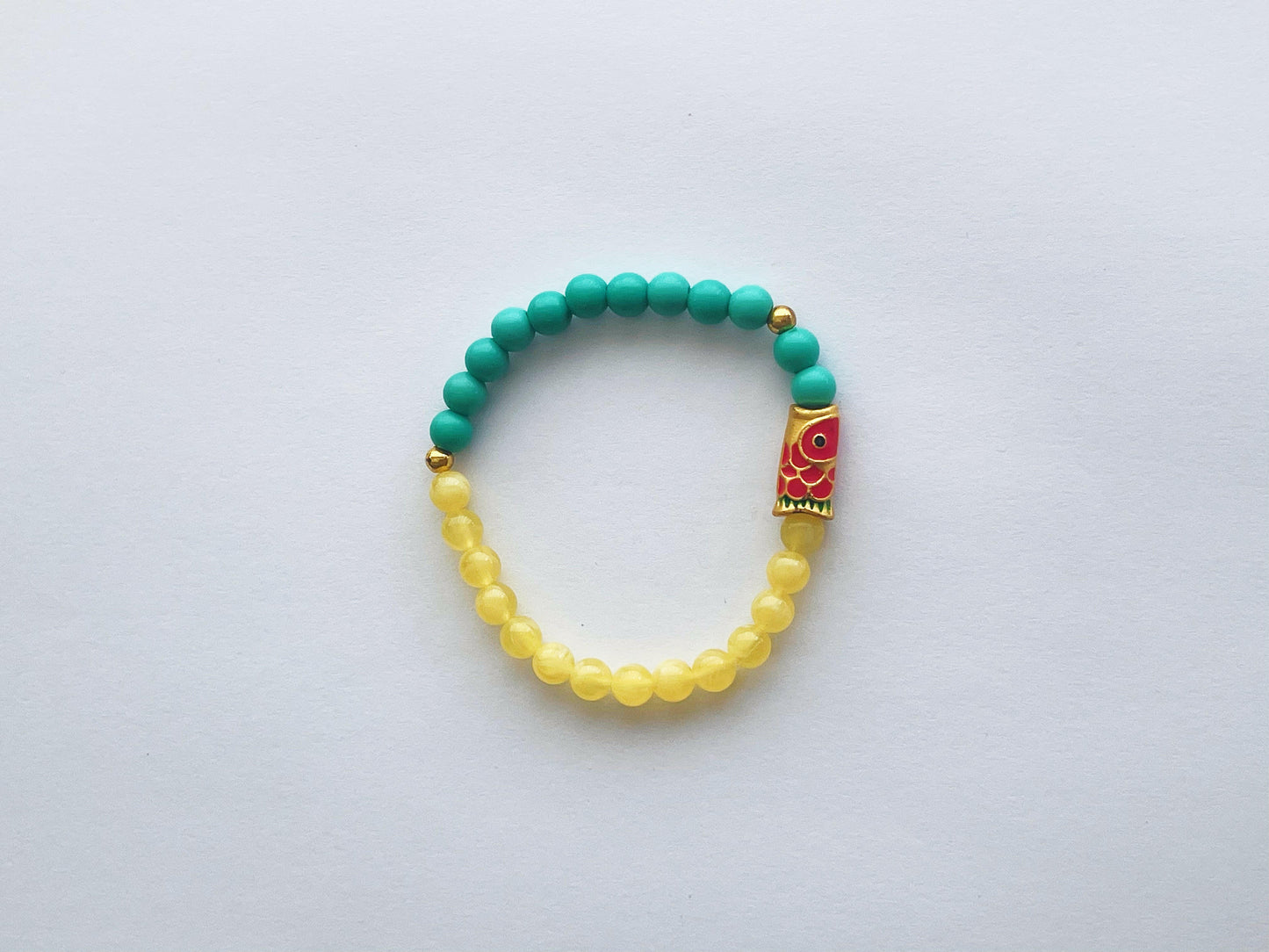 HEALTH CALM LUCK natural blue turquoise yellow amber beads KOI charm bracelet Minimal.