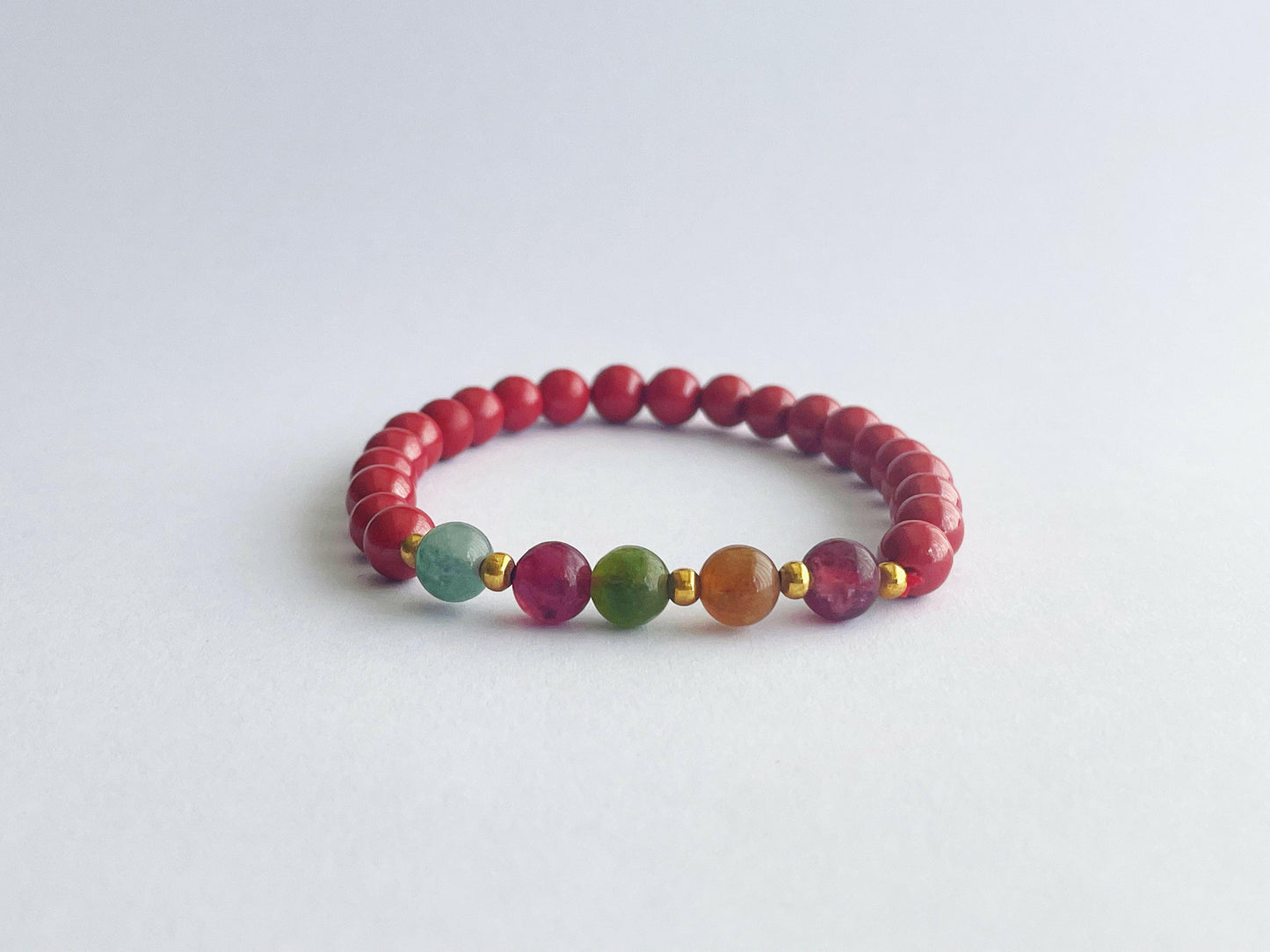 LUCKY LOVE ROMANCE MULTICOLOR Tourmaline natural red Cinnabar beads bracelet.