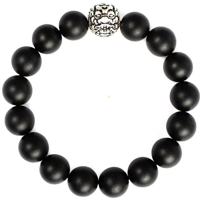 ZEN POWER PROTECTION Natural Black Amber Beads Silver Lion Charm Playful Bracelet.