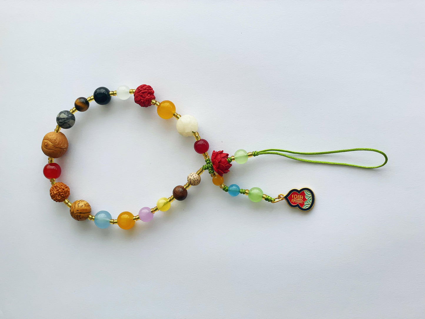 WELLBEING Multicolor Natural Stone Bodhi Seeds Agate Beads Lotus Charm Pendant.