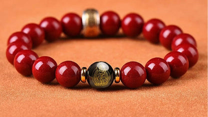 2025 Year of the Snake: Cinnabar Obsidian Guardian Buddha Bracelet – Luck and Protection.