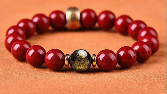 2025 Year of the Snake: Cinnabar Obsidian Guardian Buddha Bracelet – Luck and Protection.