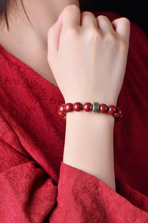 2025 Year of the Snake: Cinnabar Obsidian Guardian Buddha Bracelet – Luck and Protection.