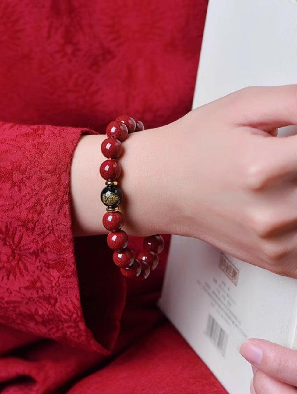 2025 Year of the Snake: Cinnabar Obsidian Guardian Buddha Bracelet – Luck and Protection.