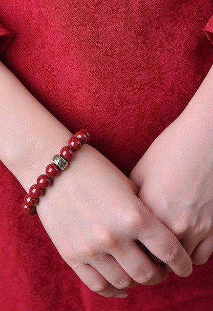 2025 Year of the Snake: Cinnabar Obsidian Guardian Buddha Bracelet – Luck and Protection.