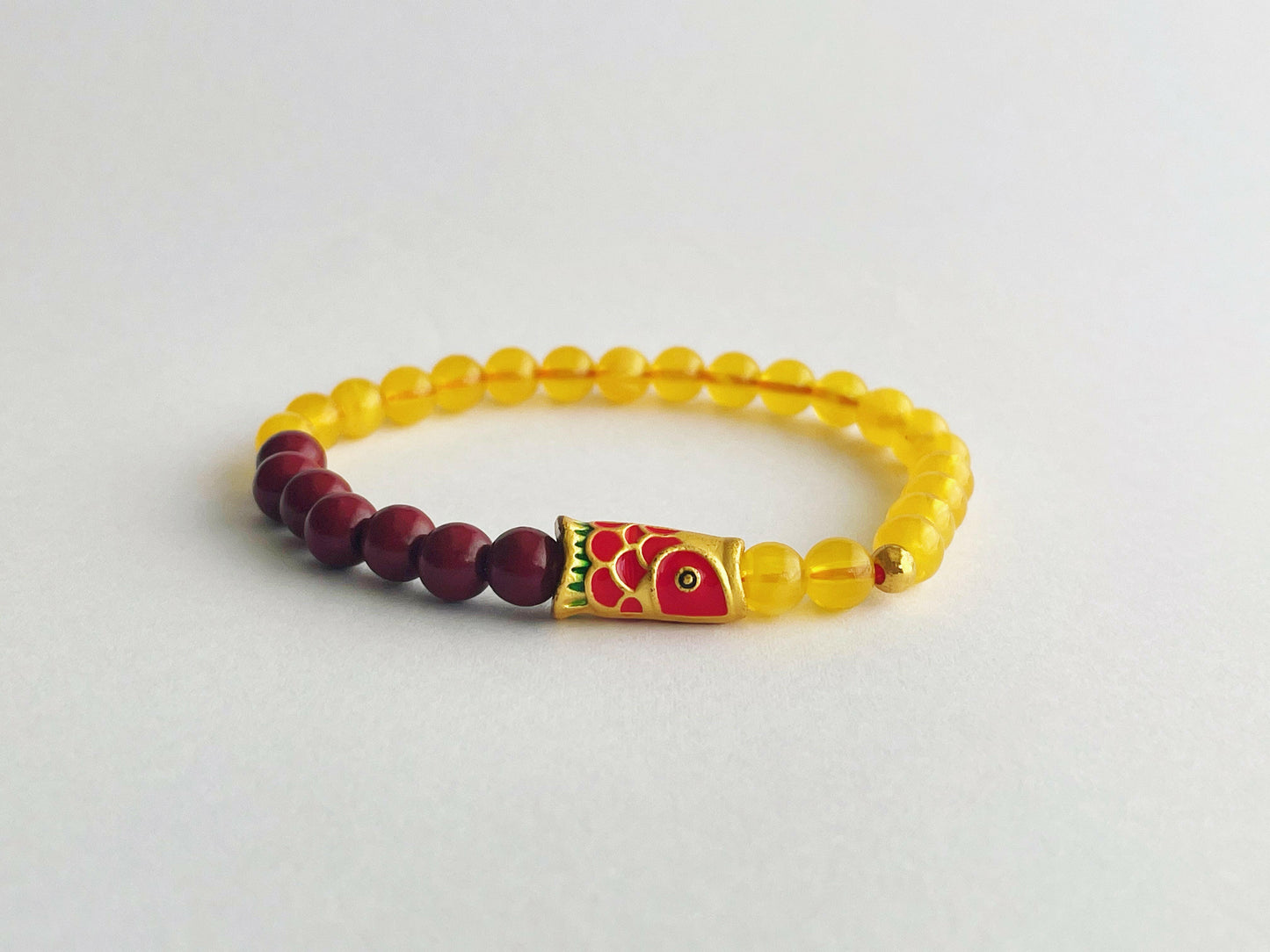 HEALTH CALM LUCK natural yellow amber red Cinnabar KOI charm beads bracelet Minimalist.
