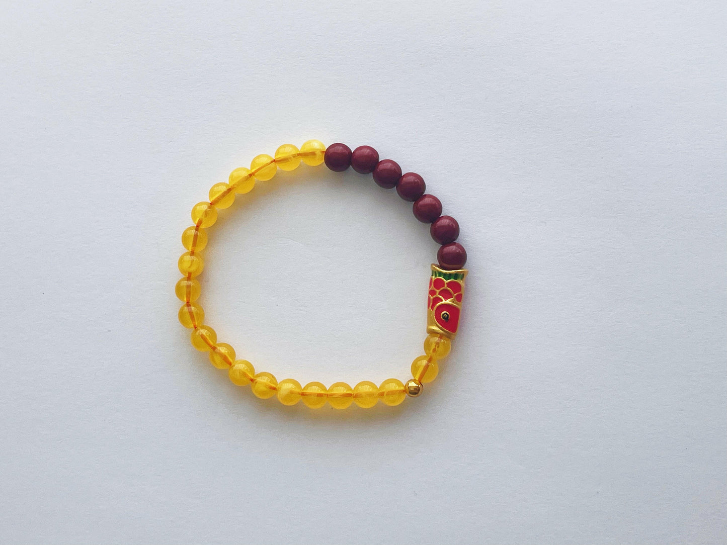 HEALTH CALM LUCK natural yellow amber red Cinnabar KOI charm beads bracelet Minimalist.