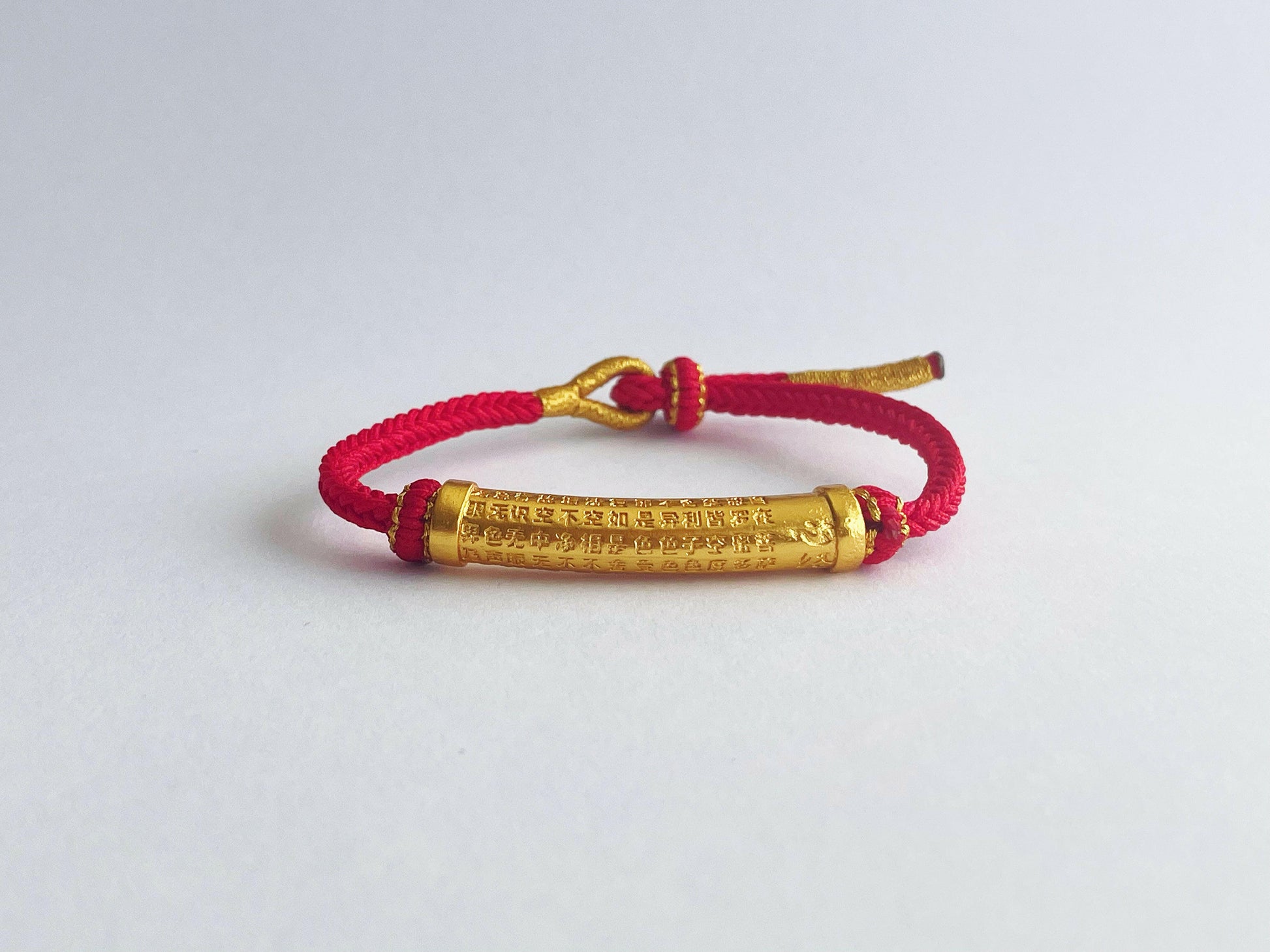 LUCKY PROTECTION Adjustable Red Lucky Woven String Gold Plated Om Mani Padme Hum Bracelet.