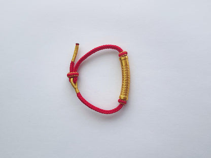 LUCKY PROTECTION Adjustable Red Lucky Woven String Gold Plated Om Mani Padme Hum Bracelet.