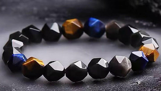 ZEN POWERFUL PROTECT Natural Black Blue Brown Obsidian Beads Bracelet.