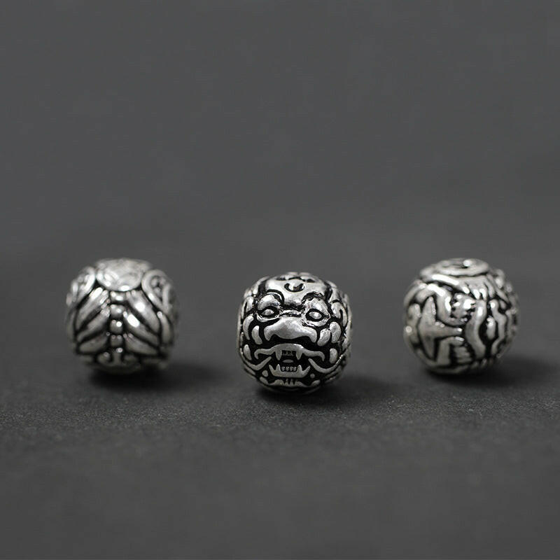 ZEN POWER PROTECTION Natural Black Amber Beads Silver Lion Charm Playful Bracelet.