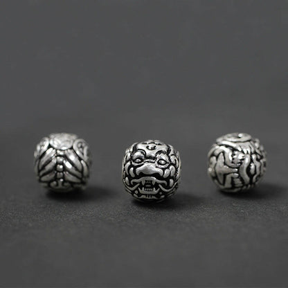 ZEN POWER PROTECTION Natural Black Amber Beads Silver Lion Charm Playful Bracelet.