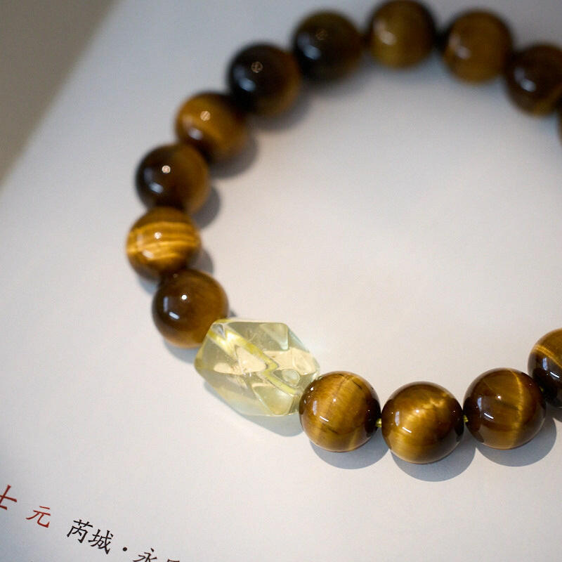 Tiger’s Eye Bracelet - Natural Yellow Rutilated Quartz – Attract Wealth, Fortune and Prosperity