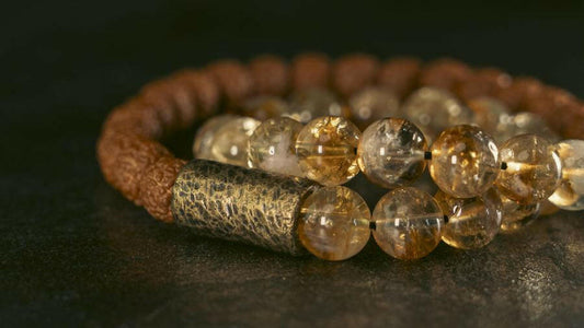 ZEN WEALTH FORTUNE Natural Citrine and Bodhi Seed Beads with Brass Charm Bracelet.